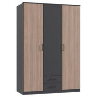 KLEIDERSCHRANK 135/199/58 cm,  in Braun, Graphitfarben, 3-türig  - Schwarz/Graphitfarben, KONVENTIONELL, Holzwerkstoff/Kunststoff (135/199/58cm) - Boxxx