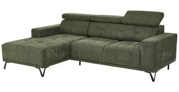 ECKSOFA in Chenille Olivgrün  - Schwarz/Olivgrün, KONVENTIONELL, Textil/Metall (178/264cm) - Hom`in