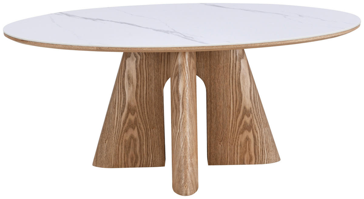 ESSTISCH 160/90/75 cm Echtholz, Nachbildung  Holz, Stein, Holzwerkstoff oval Weiss, Eichefarben  - Weiss/Eichefarben, Modern, Holz/Holzwerkstoff (160/90/75cm) - Livetastic