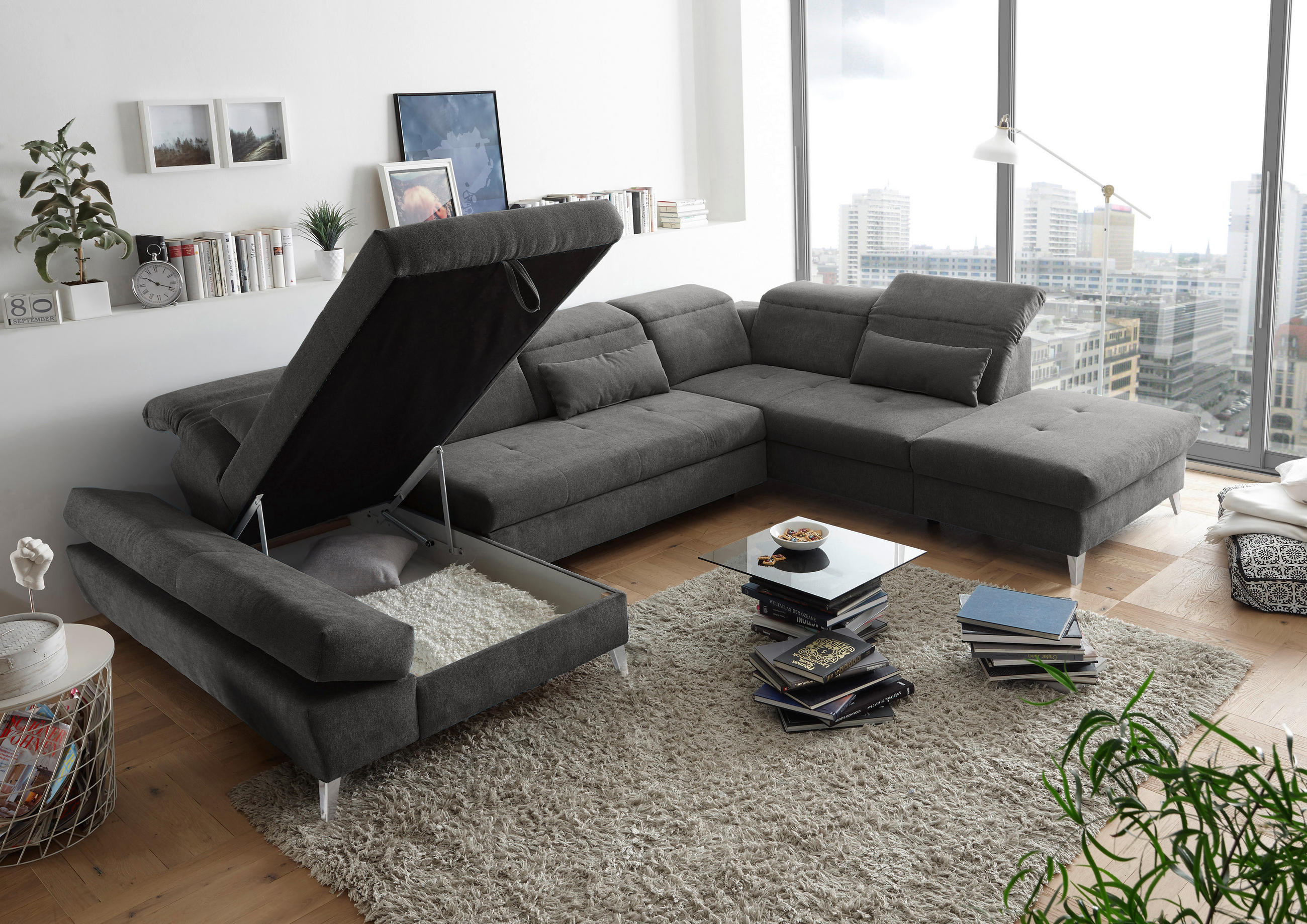 SEDEŽNA GARNITURA, mikrovelur rjava  - barve kroma/rjava, Design, umetna masa/tekstil (350/73-96/245cm) - Hom`in