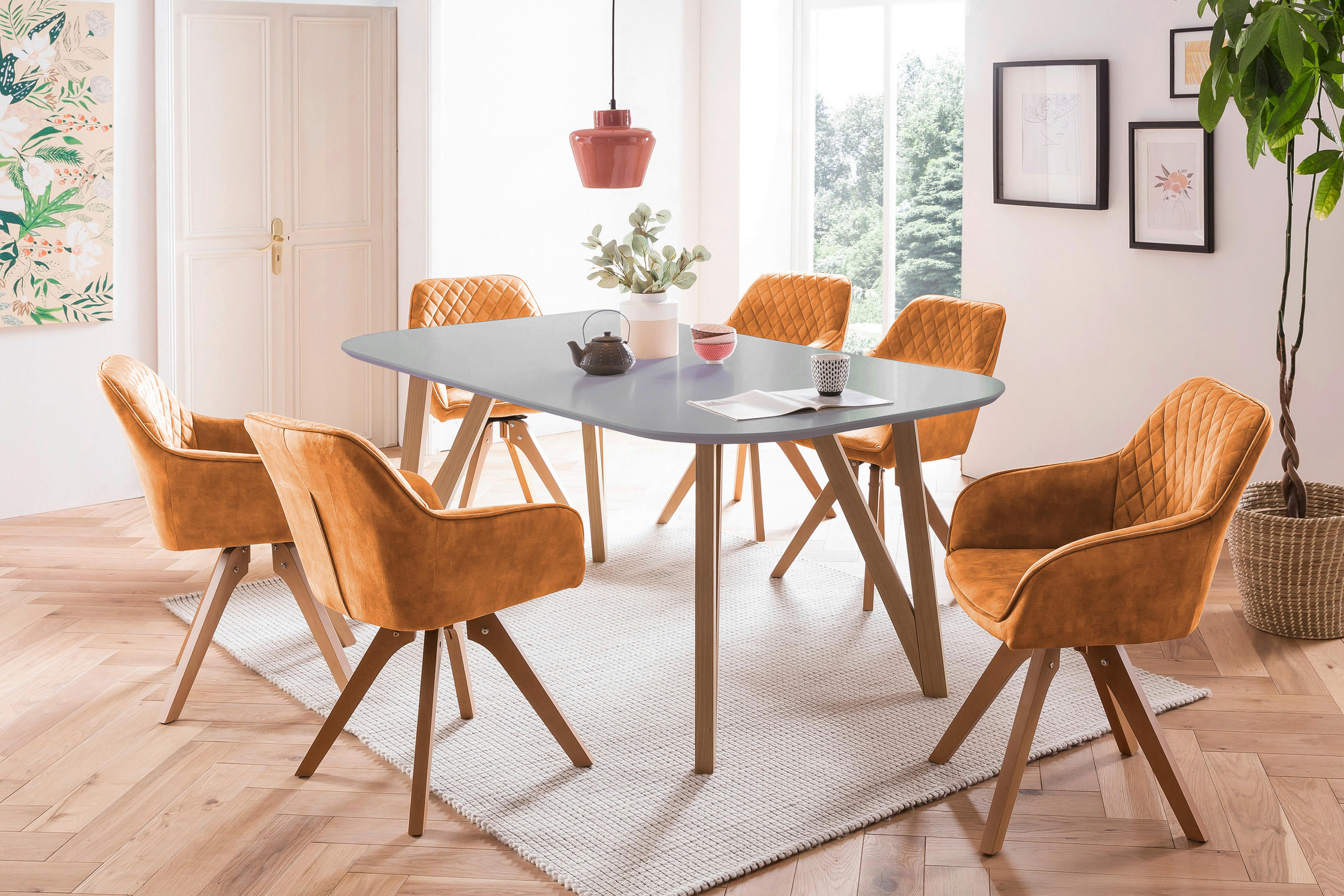TISCHGRUPPE Grau, Goldfarben  - Goldfarben/Naturfarben, MODERN, Holz/Textil (180/90/76cm) - Livetastic