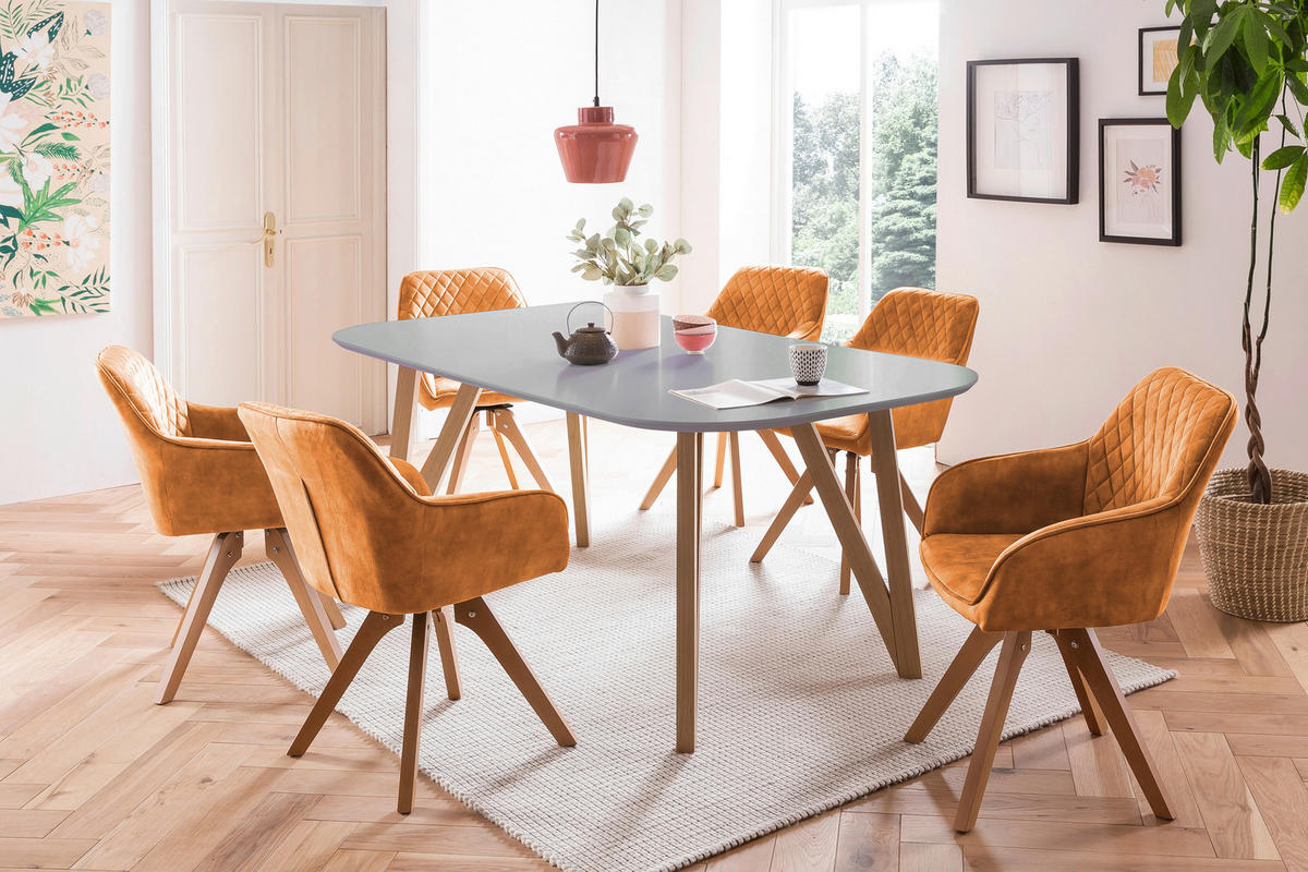 TISCHGRUPPE Grau, Goldfarben  - Goldfarben/Naturfarben, MODERN, Holz/Textil (180/90/76cm) - Livetastic