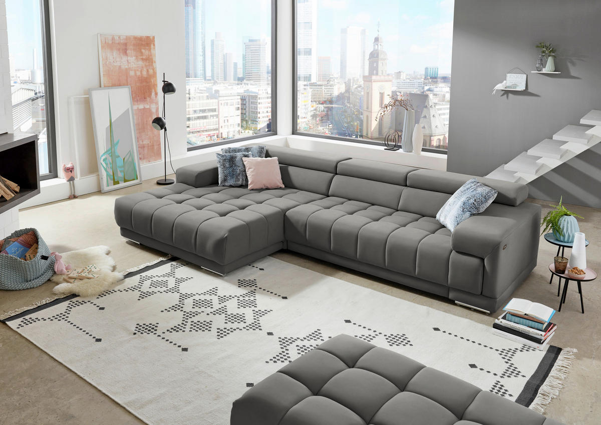 ECKSOFA Mikrofaser Silberfarben  - Silberfarben, Design, Textil/Metall (190/335cm) - Beldomo Speed