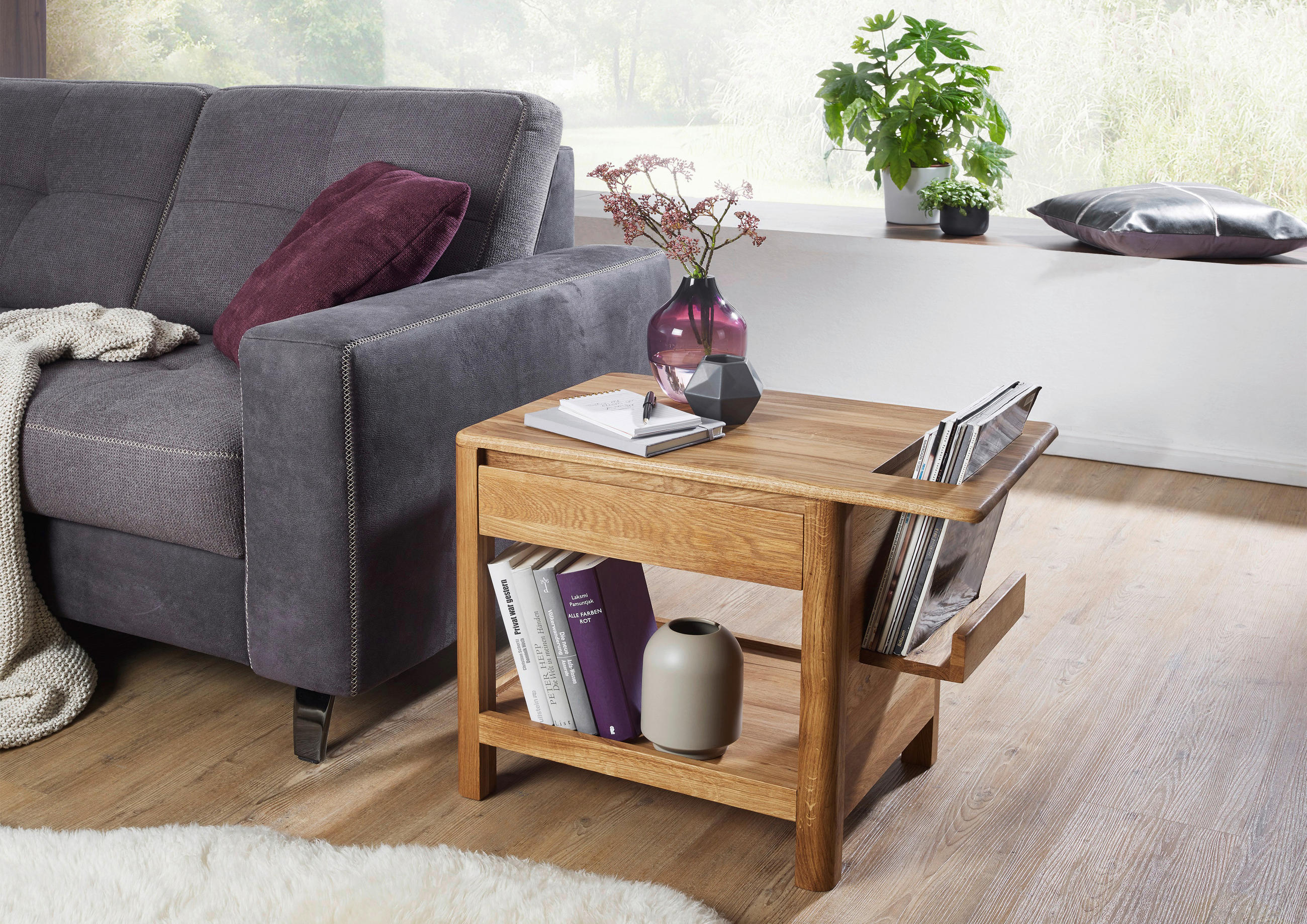 Thumbnail - Beistelltisch, Eiche, Holz, Eiche, vollmassiv, 1 Schublade(n) Schubladen, rechteckig, eckig, 40x50x70 cm, Wohnzimmer, Wo...