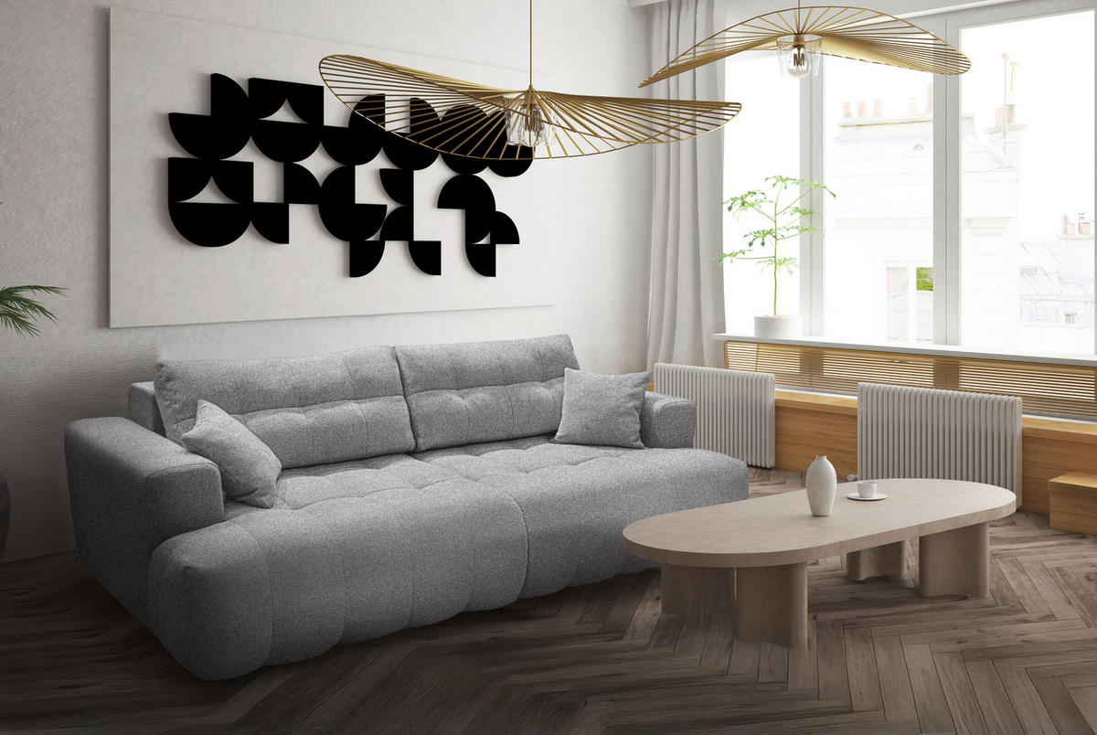 POHOVKA BIG SOFA, plast, textil, kompozitní dřevo, šedá - šedá/černá, Konvenční, kompozitní dřevo/textil (279/90/137cm) - Livetastic