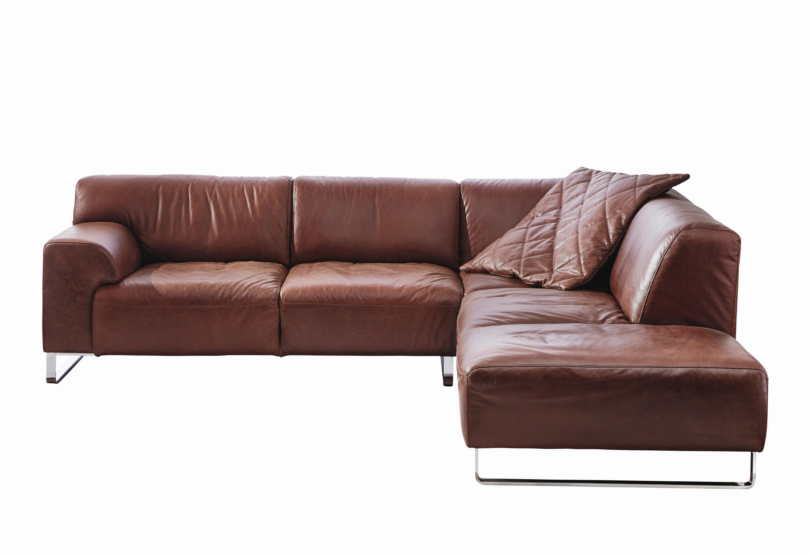 WOHNLANDSCHAFT Braun Echtleder  - Chromfarben/Braun, Design, Leder/Metall (271/245cm) - Chilliano