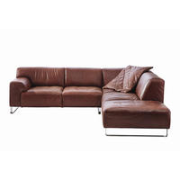 WOHNLANDSCHAFT Braun Echtleder  - Chromfarben/Braun, Design, Leder/Metall (271/245cm) - Chilliano