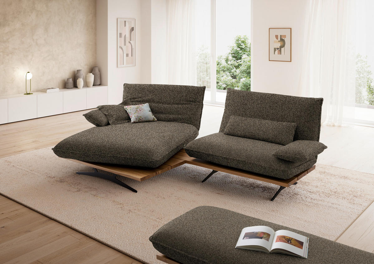 ECKSOFA  in Chenille, Flachgewebe Braun, Wildeiche  161/284 cm  - Wildeiche/Schwarz, Design, Holz/Textil (161/284cm) - Koinor