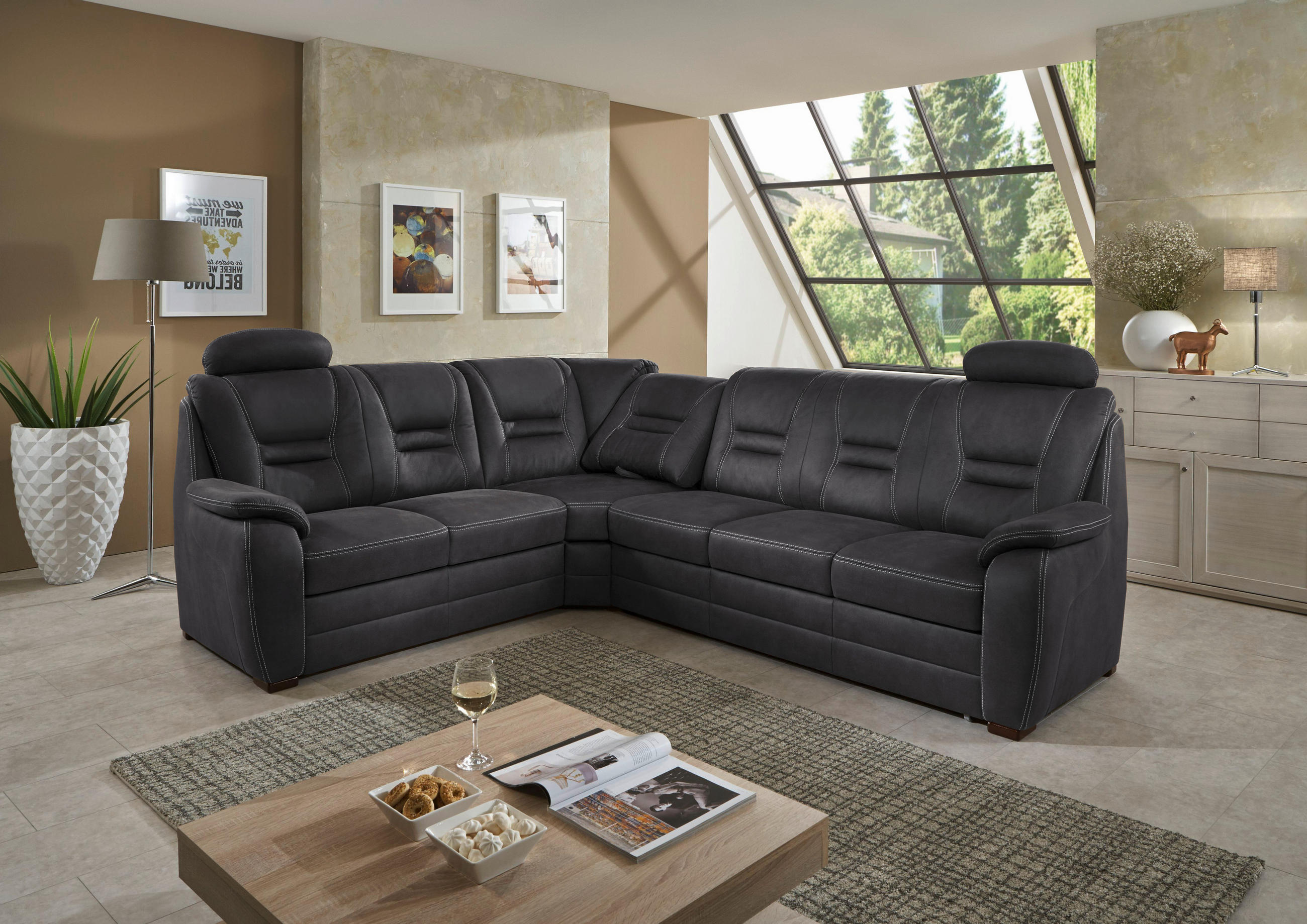 ECKSOFA in Lederlook Grau  234/286 cm  - Beige/Grau, KONVENTIONELL, Holz/Textil (234/286cm) - Beldomo Comfort