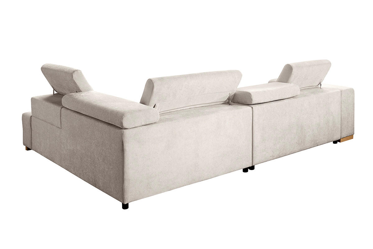 ECKSOFA in Chenille Creme  - Creme/Naturfarben, Design, Holz/Textil (307/201cm) - Livetastic