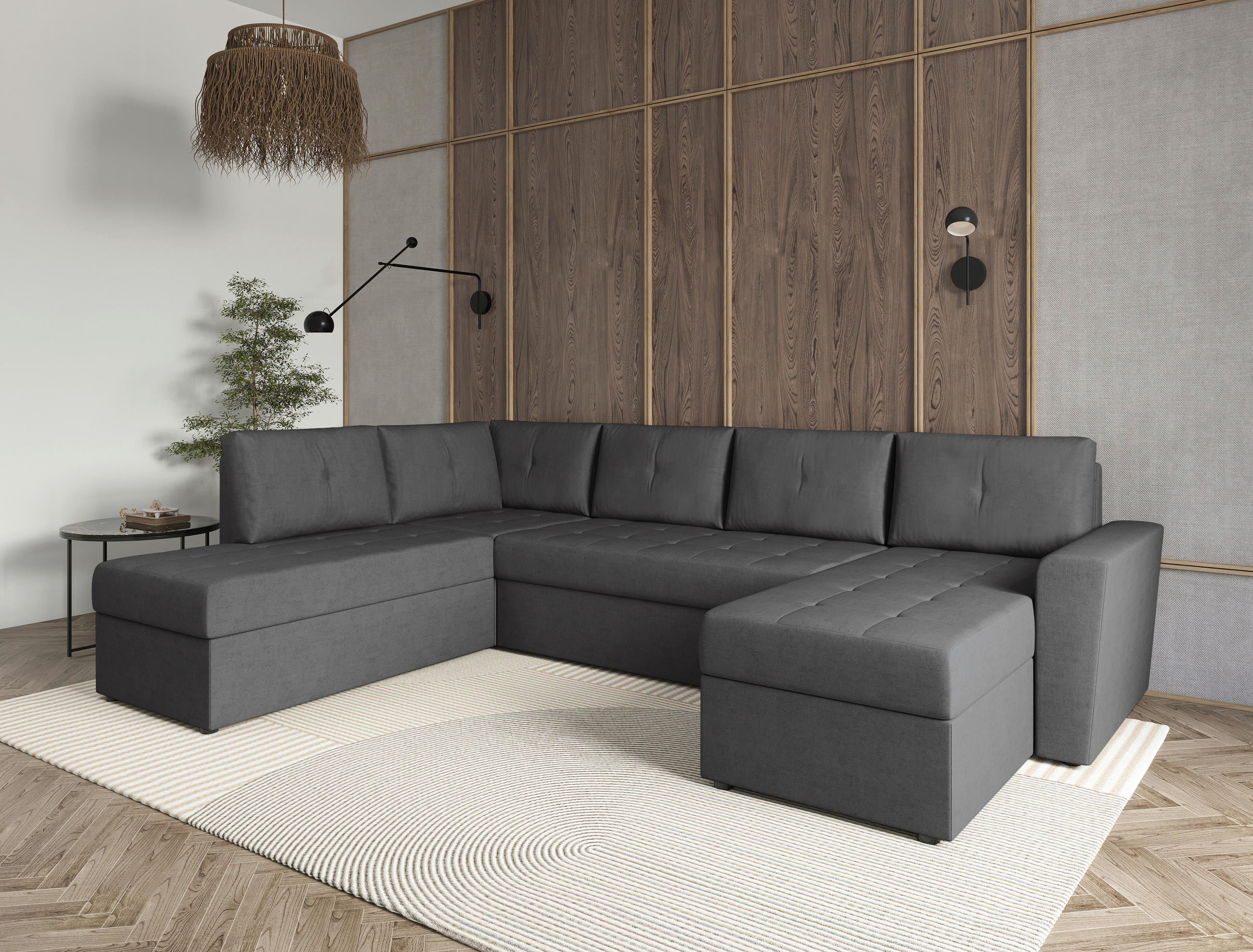 WOHNLANDSCHAFT TERMOLI Grau Jacquard  - Schwarz/Grau, Design, Kunststoff/Textil (212/297/155cm) - MID.YOU