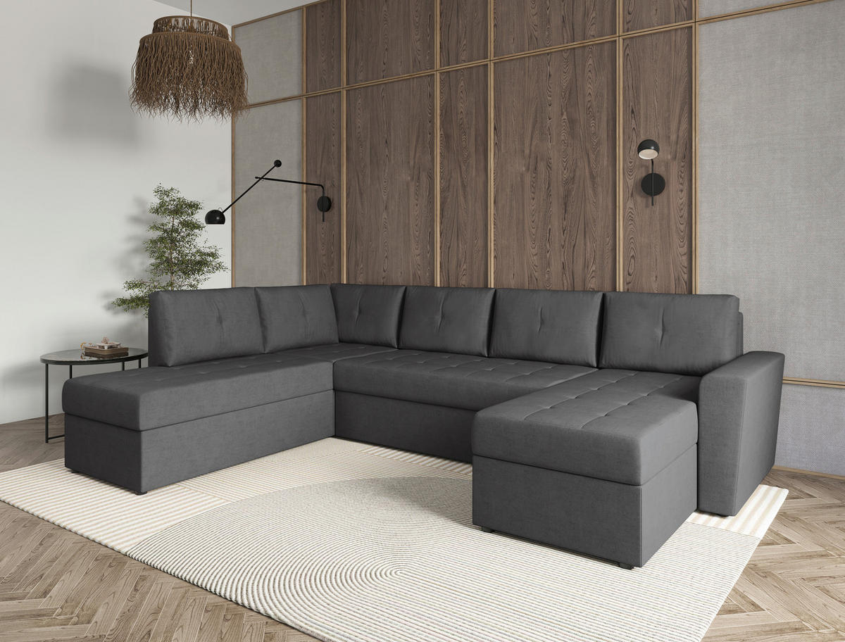 WOHNLANDSCHAFT TERMOLI Grau Jacquard  - Schwarz/Grau, Design, Kunststoff/Textil (212/297/155cm) - MID.YOU