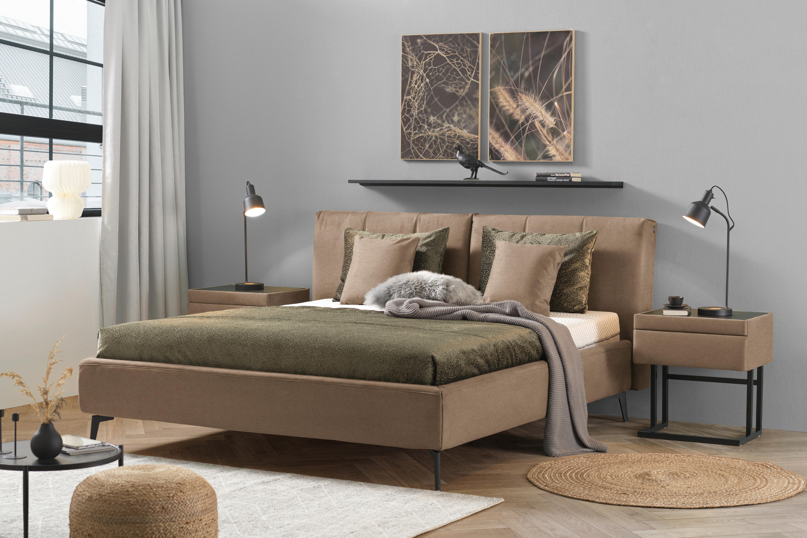 POLSTERBETT 160/200 cm  Braun  - Weiss/Schwarz, Design, Holz/Textil (160/200cm) - Johann Jakob