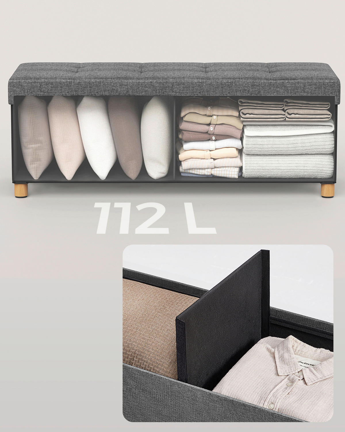 SITZBOX  - Naturfarben/Grau, Basics, Holz/Textil (110/40/38cm)