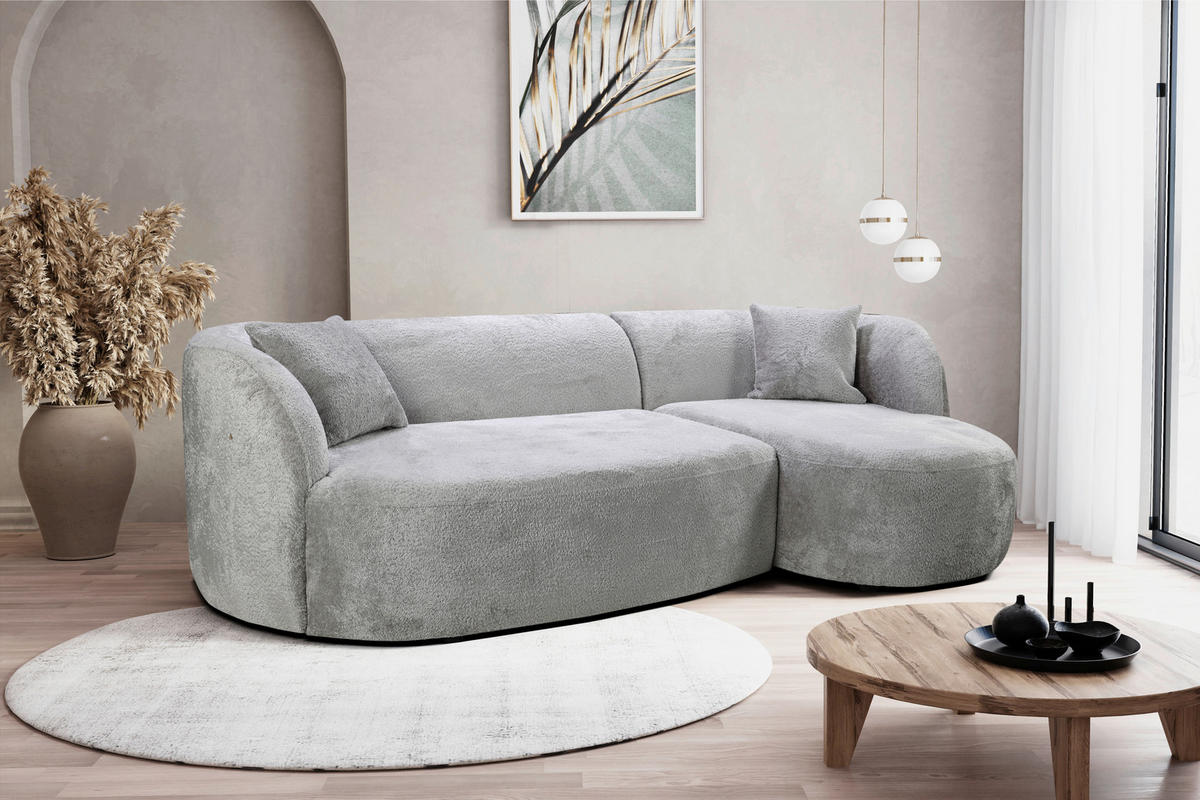 ECKSOFA in Bouclé Hellgrau  - Hellgrau/Schwarz, Design, Kunststoff/Textil (264/143cm) - MID.YOU