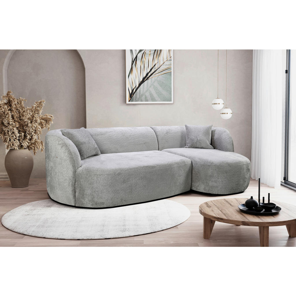 Thumbnail - Mid.you Ecksofa, Hellgrau, Textil, 3-Sitzer, Ottomane rechts, L-Form, 264x143 cm, Made in EU, Wohnzimmer, Sofas & Couche...