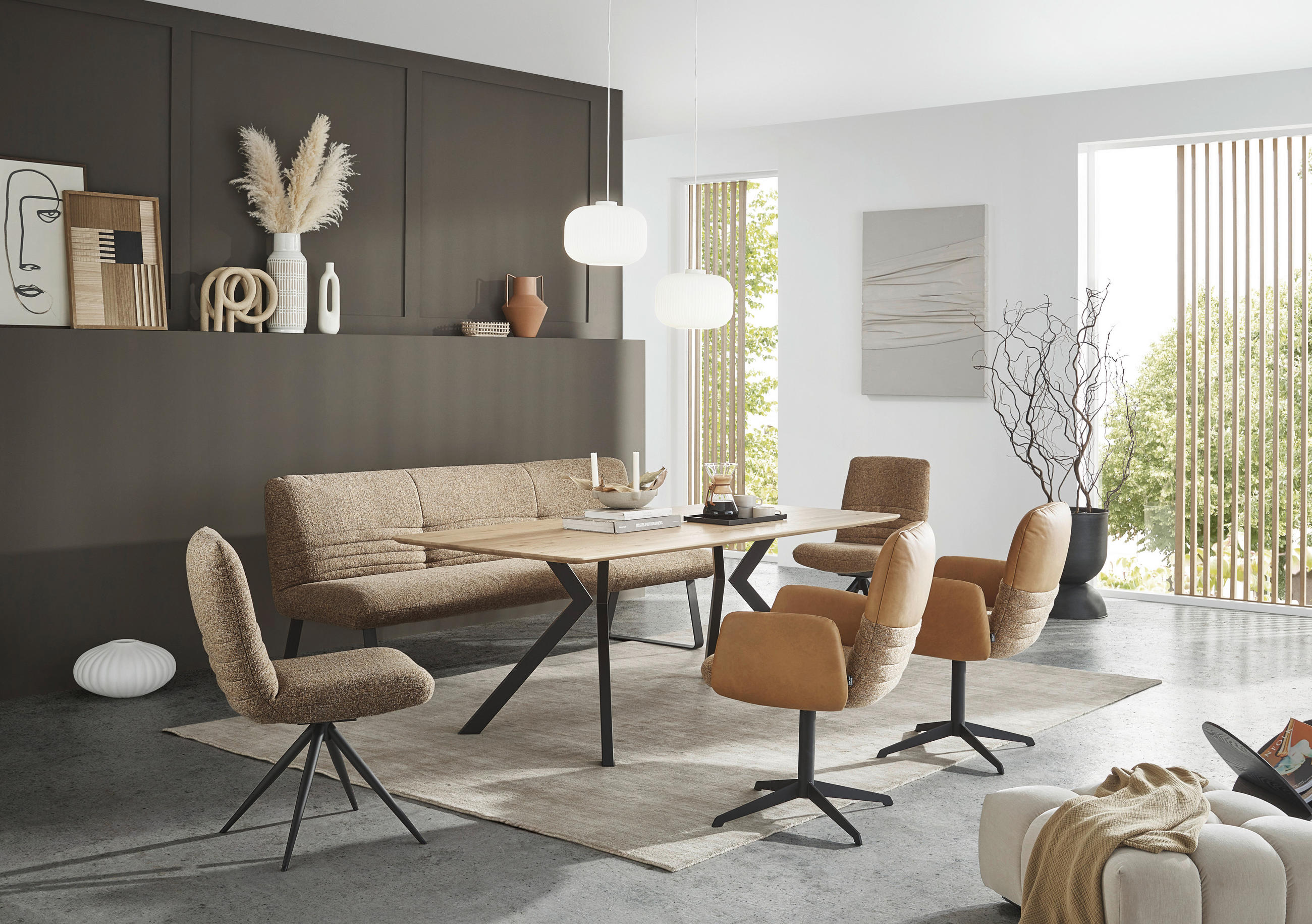 ESSTISCH Eiche massiv Schwarz, Eichefarben  - Eichefarben/Schwarz, MODERN, Holz/Metall (200/100/76cm) - Dieter Knoll