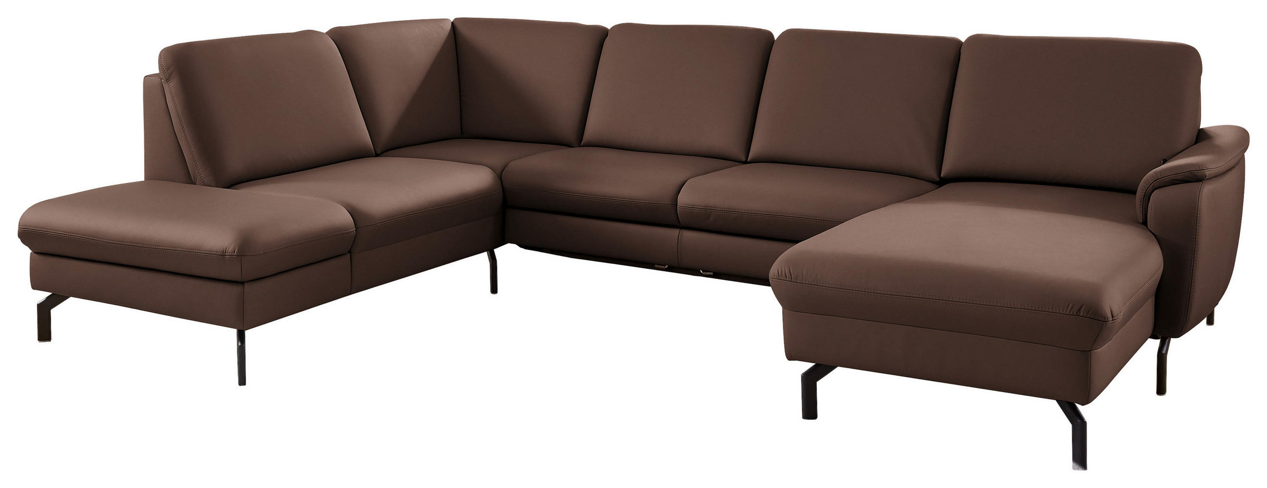 WOHNLANDSCHAFT Echtleder Mokka  - Schwarz/Mokka, Konventionell, Leder/Metall (224/306/168cm) - Beldomo Premium