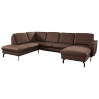 WOHNLANDSCHAFT Echtleder Mokka  - Schwarz/Mokka, Konventionell, Leder/Metall (224/306/168cm) - Beldomo Premium