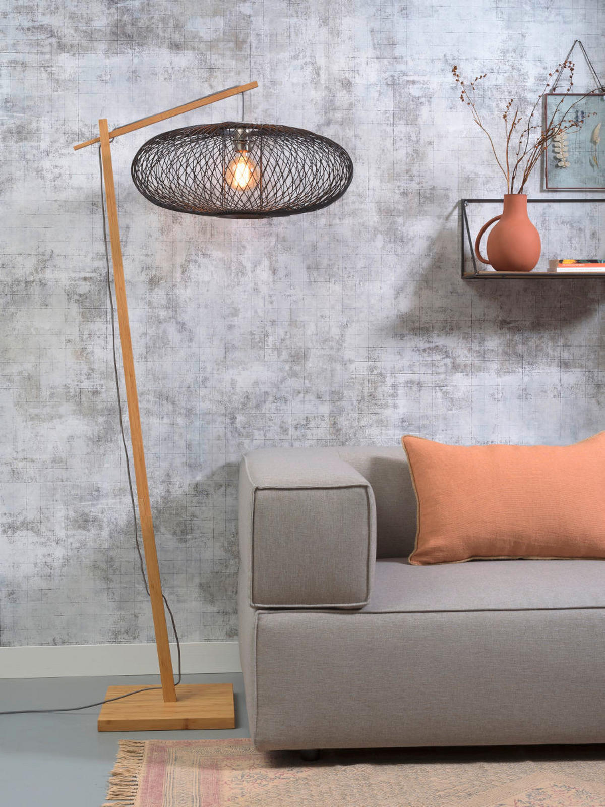 GOLVLAMPA GOOD&MOJO     - svart/naturfärgad, Trend (176/60/80cm) - Good & Mojo