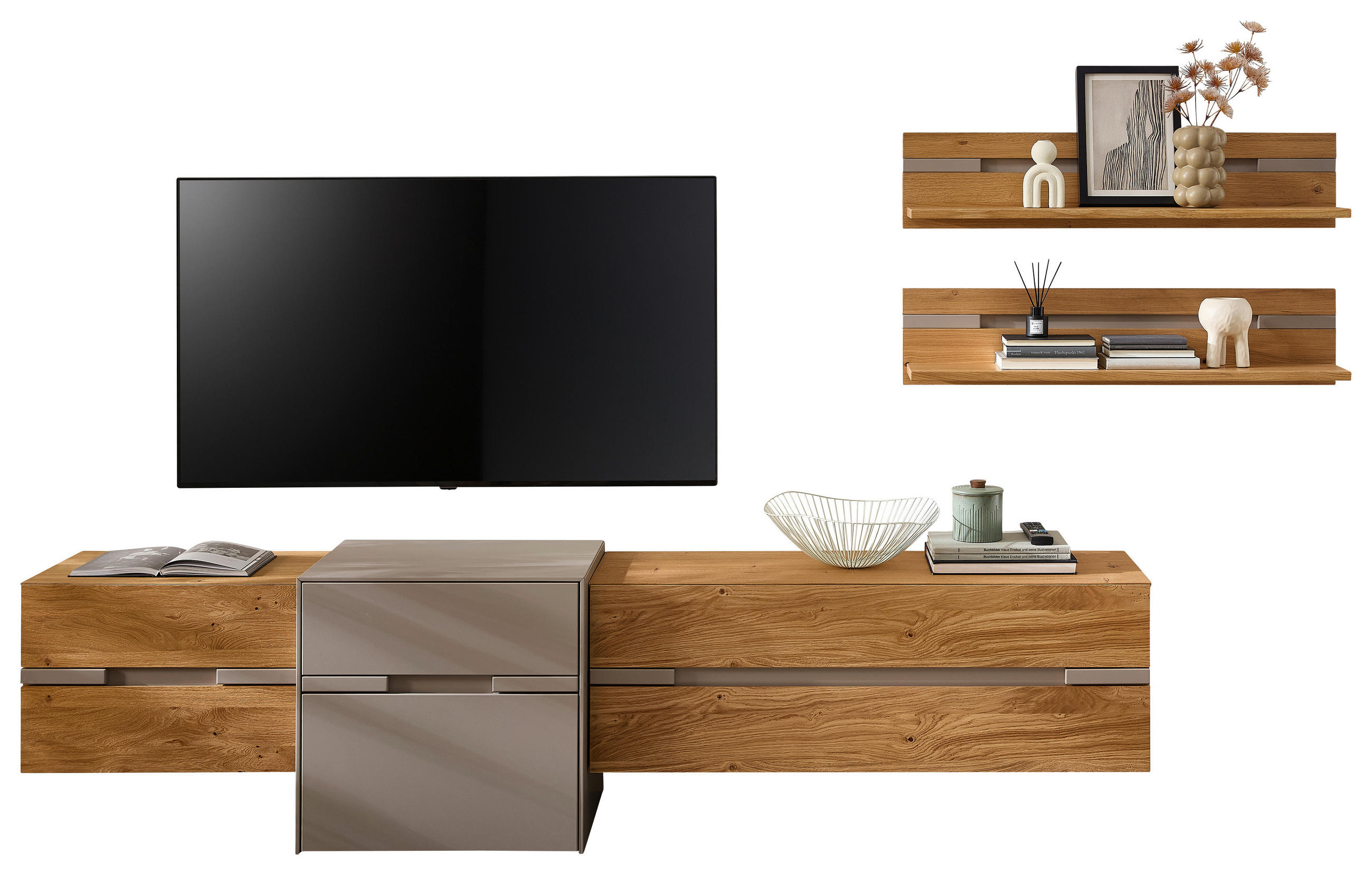 WOHNWAND 280/153/47 cm  in Taupe, Wildeiche  280/153/47 cm    - Taupe/Wildeiche, Design, Holz/Holzwerkstoff (280/153/47cm) - Novel