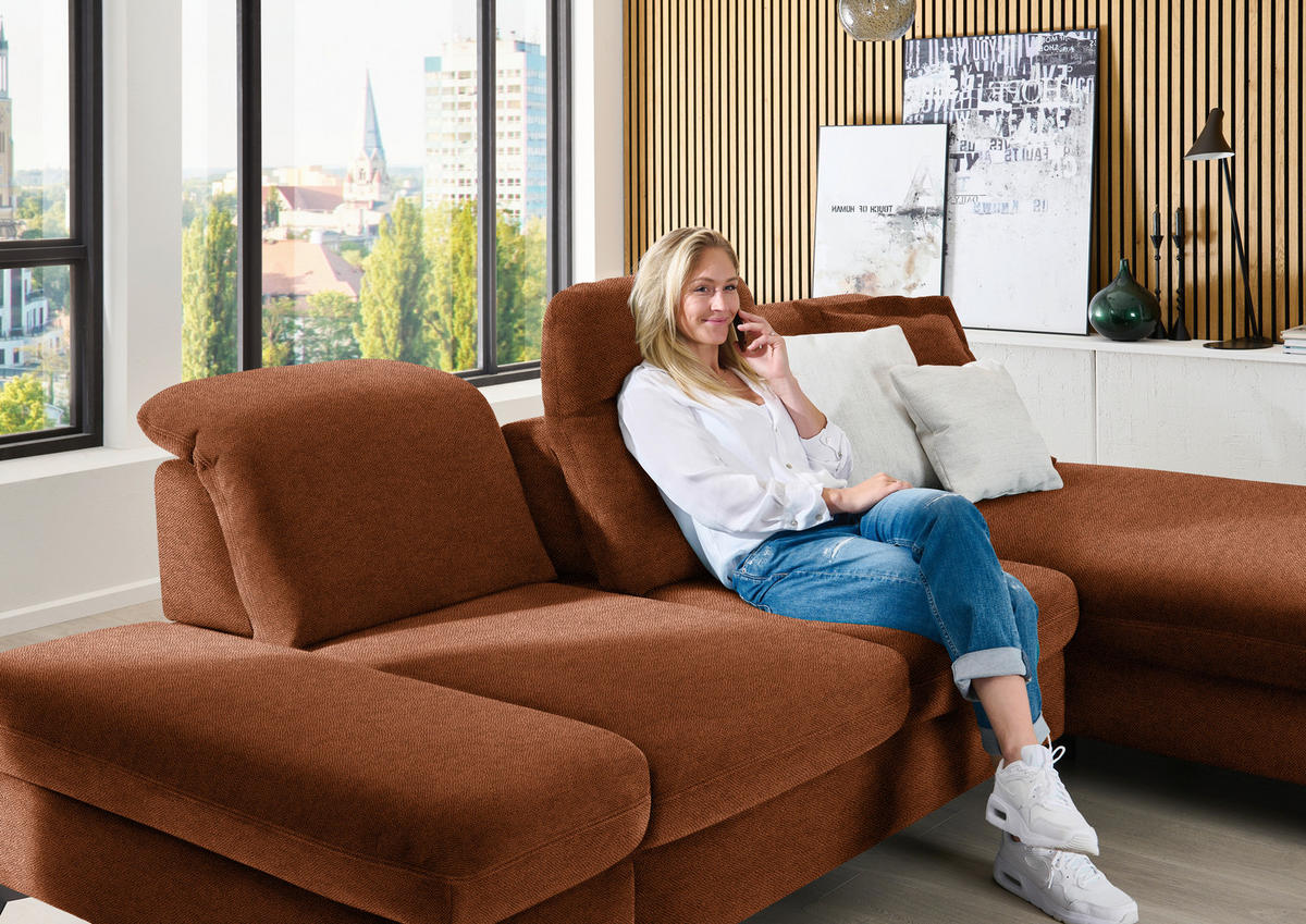 ECKSOFA Chenille Rostfarben  - Rostfarben/Schwarz, Design, Textil/Metall (288/198cm) - Beldomo Style