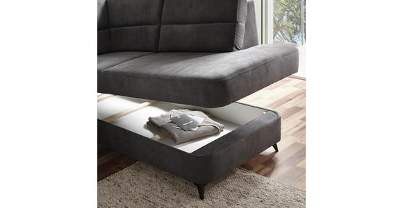 Wohnlandschaft inkl.Funktionen Dunkelgrau Lederlook - Dunkelgrau/Schwarz, KONVENTIONELL, Textil/Metall (257/194cm) - Cantus