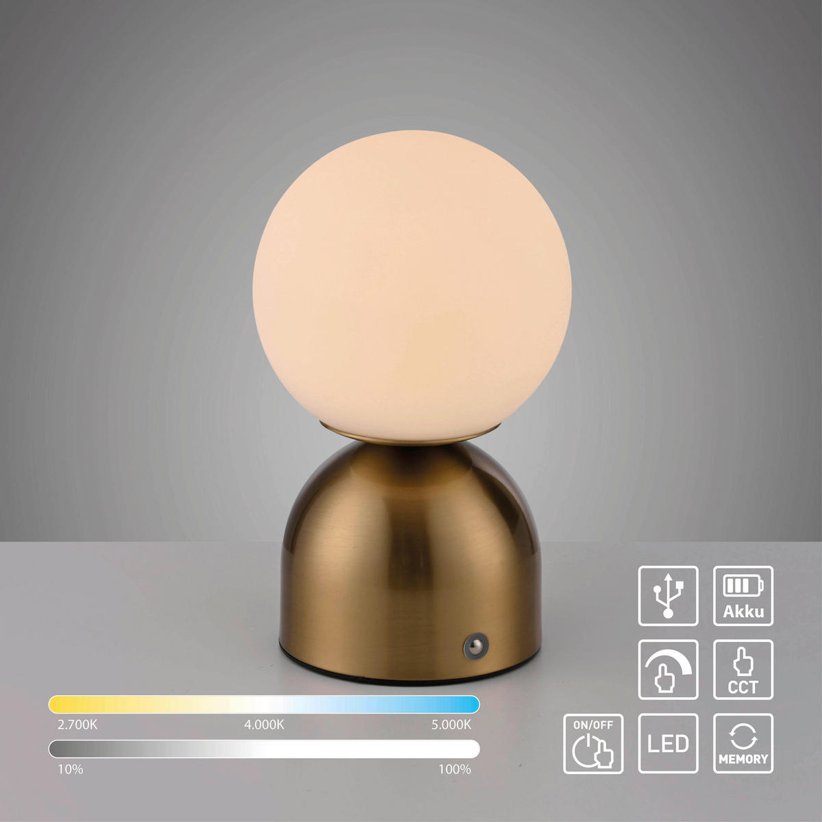 AKKU-TISCHLEUCHTE SW RUDI 12/12/20 cm   - Goldfarben, Design, Glas/Kunststoff (12/12/20cm) - Schöner Wohnen