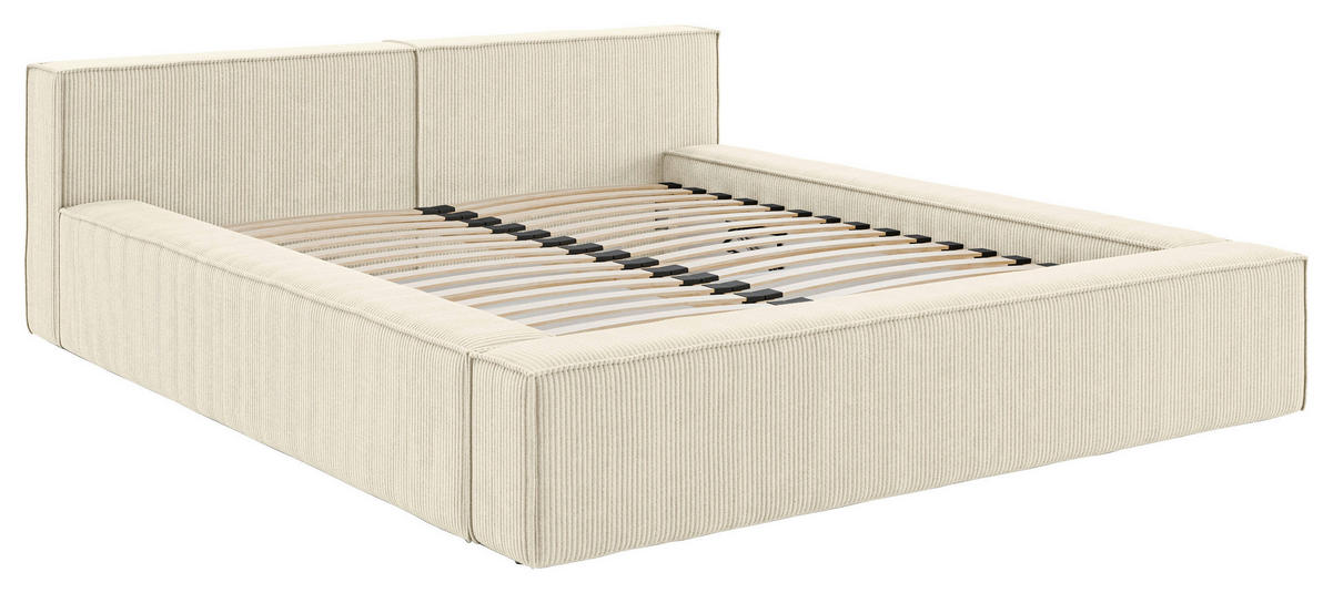 POLSTERBETT 180/200 cm,  in Beige, Lattenrost, Bettkasten,  - Beige/Schwarz, Basics, Holz/Kunststoff (180/200cm) - Livetastic