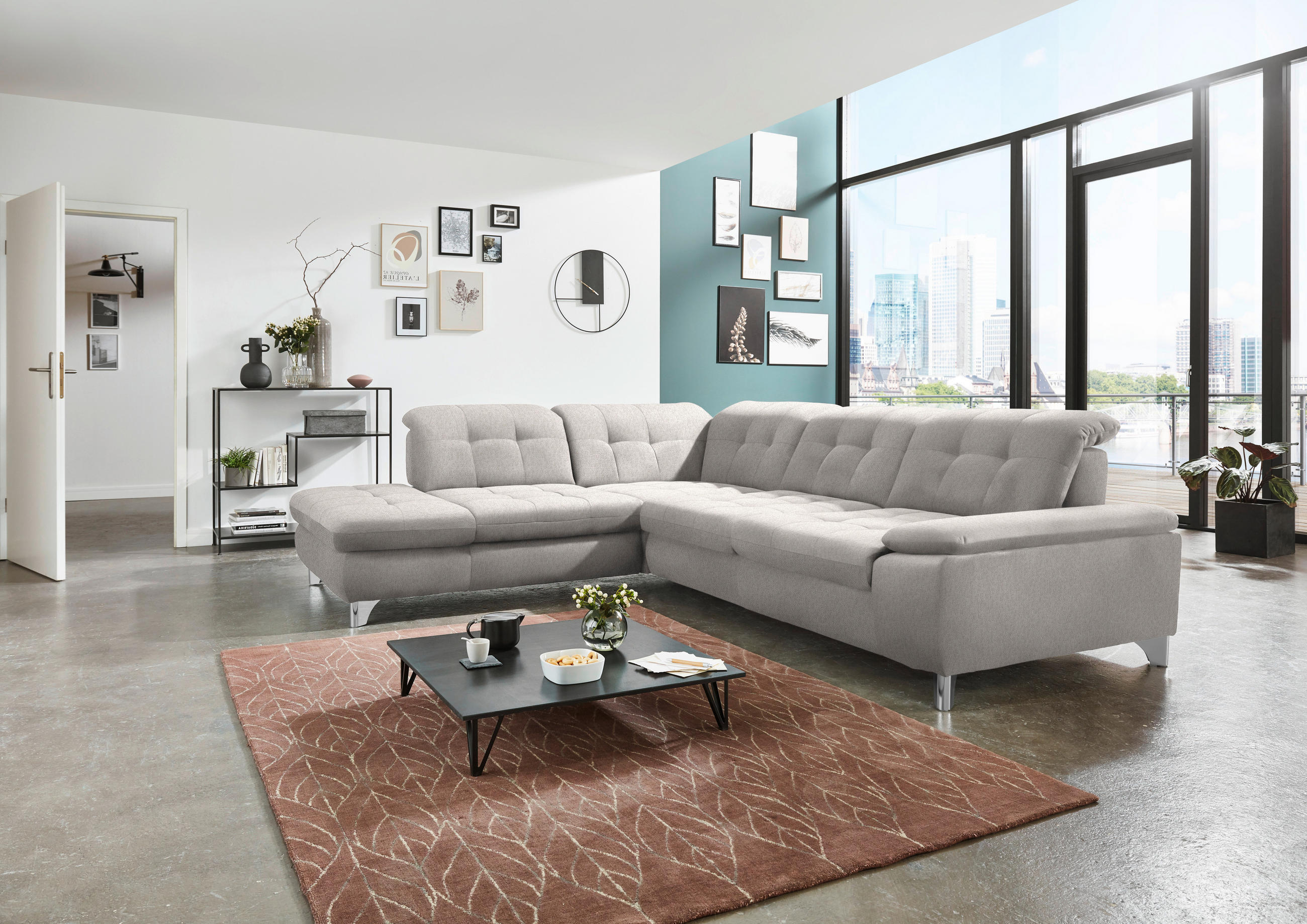 ECKSOFA in Chenille Ecru  - Chromfarben/Ecru, Design, Textil/Metall (260/310cm) - Beldomo Speed