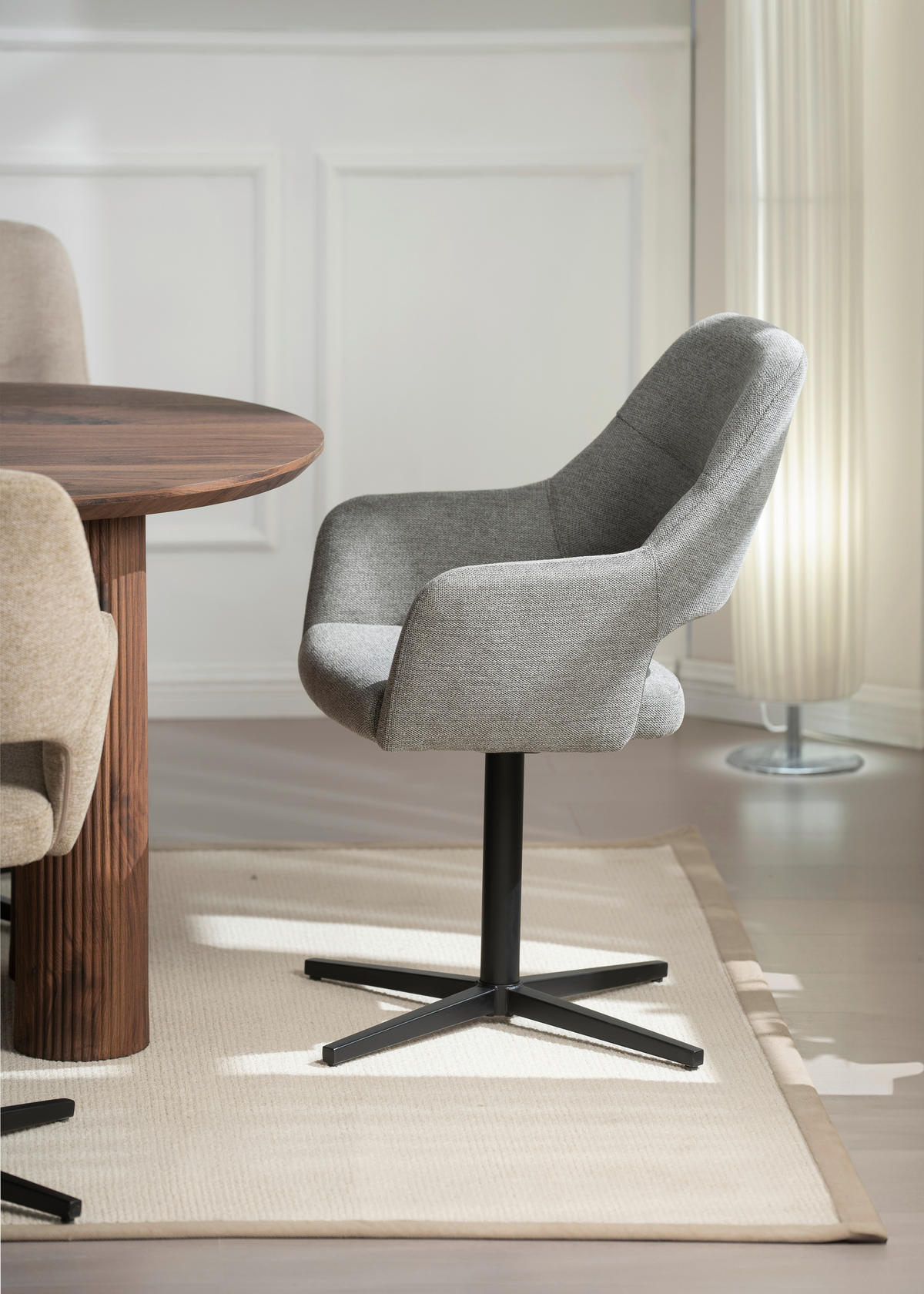 ARMLEHNSTUHL   Leinenoptik  - Schwarz/Grau, Modern, Holz/Textil (56/86/63cm) - MID.YOU