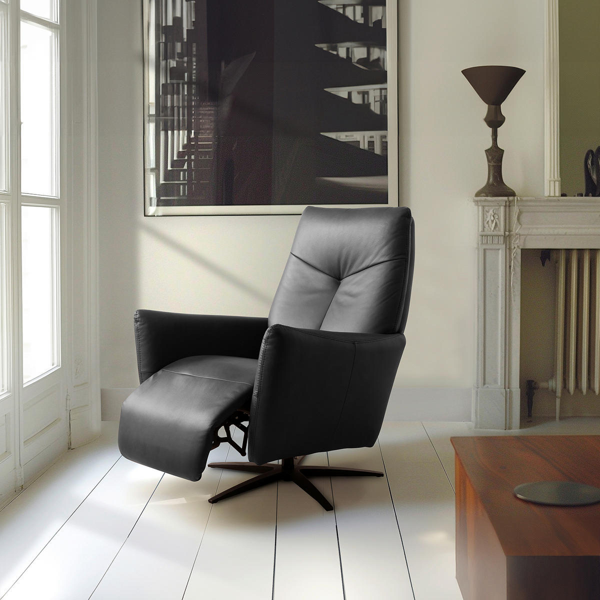 RELAXSESSEL Leder Schwarz  - Schwarz, Design, Leder/Metall (76/107/88cm) - Livetastic
