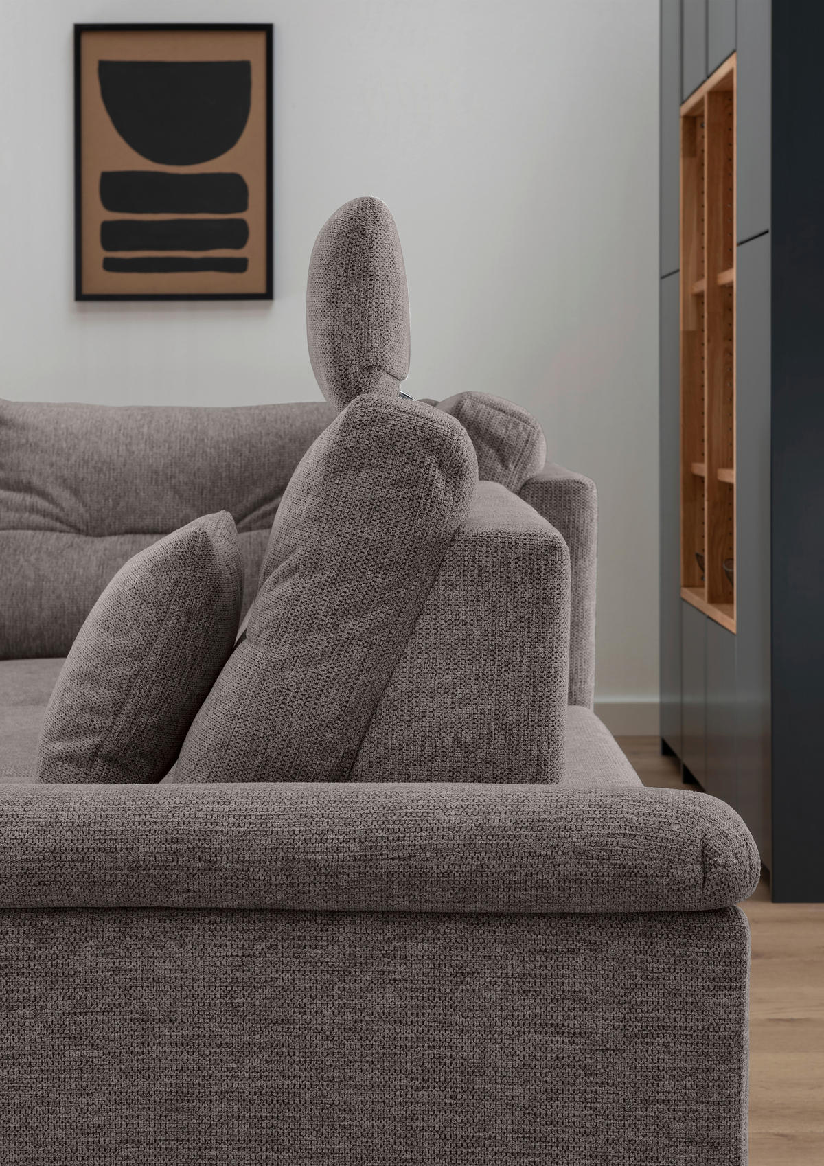 WOHNLANDSCHAFT in Chenille Graubraun  - Graubraun/Schwarz, Modern, Holz/Textil (176/338/206cm) - Livetastic