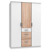 KLEIDERSCHRANK  in Weiß, Eichefarben  - Eichefarben/Alufarben, KONVENTIONELL, Holzwerkstoff/Kunststoff (135/199/58cm) - Carryhome