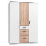 KLEIDERSCHRANK 3-türig Weiß, Eichefarben  - Eichefarben/Alufarben, KONVENTIONELL, Holzwerkstoff/Kunststoff (135/199/58cm) - Carryhome