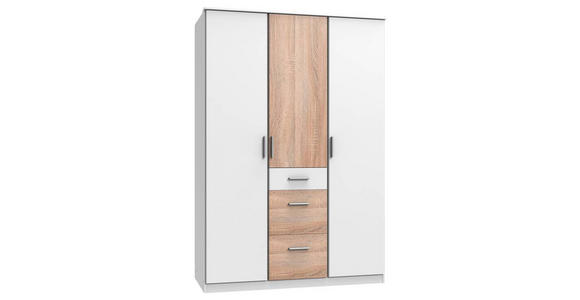 KLEIDERSCHRANK 3-türig Weiß, Eichefarben - Eichefarben/Alufarben, KONVENTIONELL, Holzwerkstoff/Kunststoff (135/199/58cm) - Carryhome