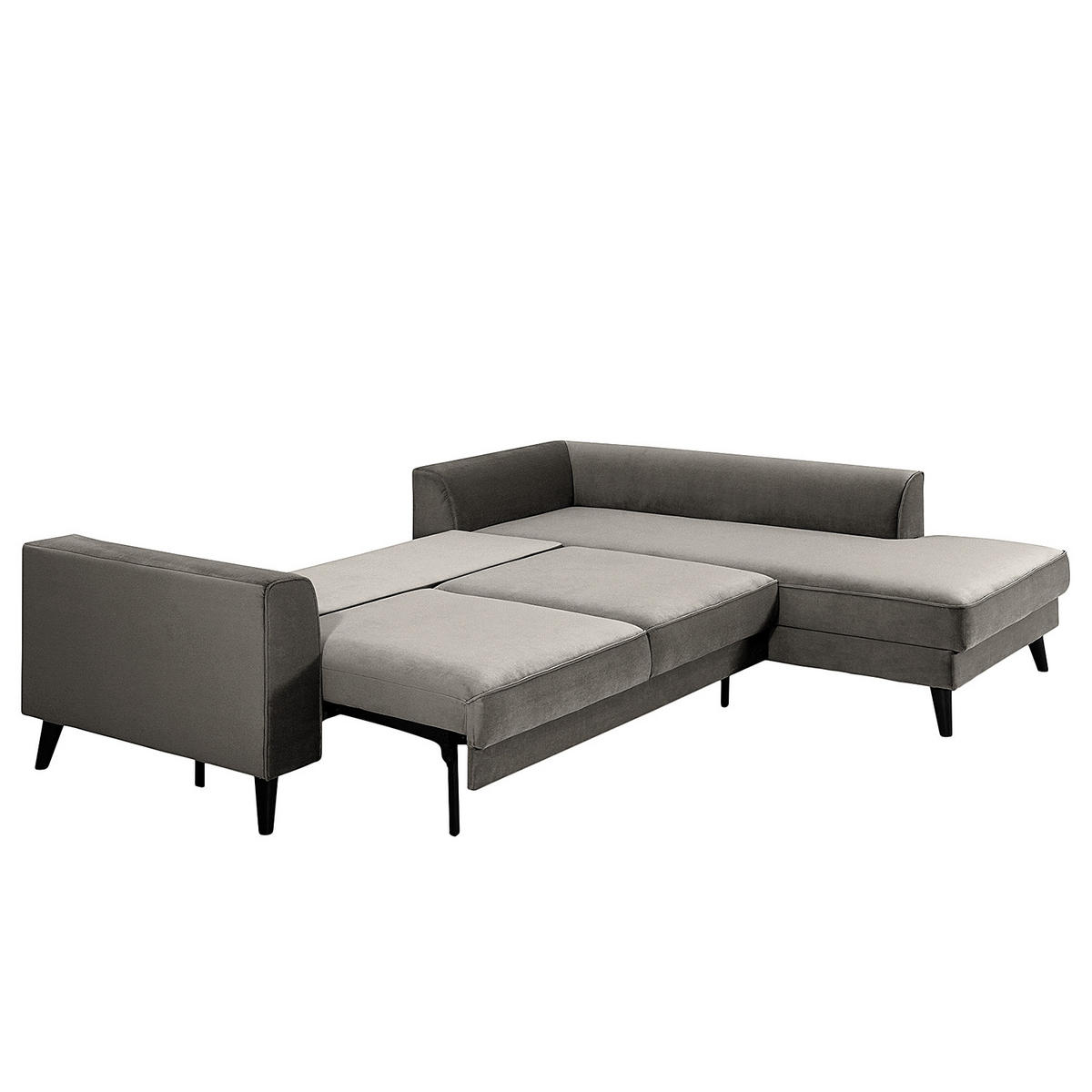 ECKSCHLAFSOFA  mit Typenauswahl, Bettkasten erhältlich, Sitzqualitäten, seitenverkehrt erhältlich, Schlafen auf Sitzhöhe, Bettfunktion erhältlich, Rücken echt Samt Grau  - Wengefarben/Grau, MODERN, Holz/Textil (264/85/203cm) - Trendmanufaktur