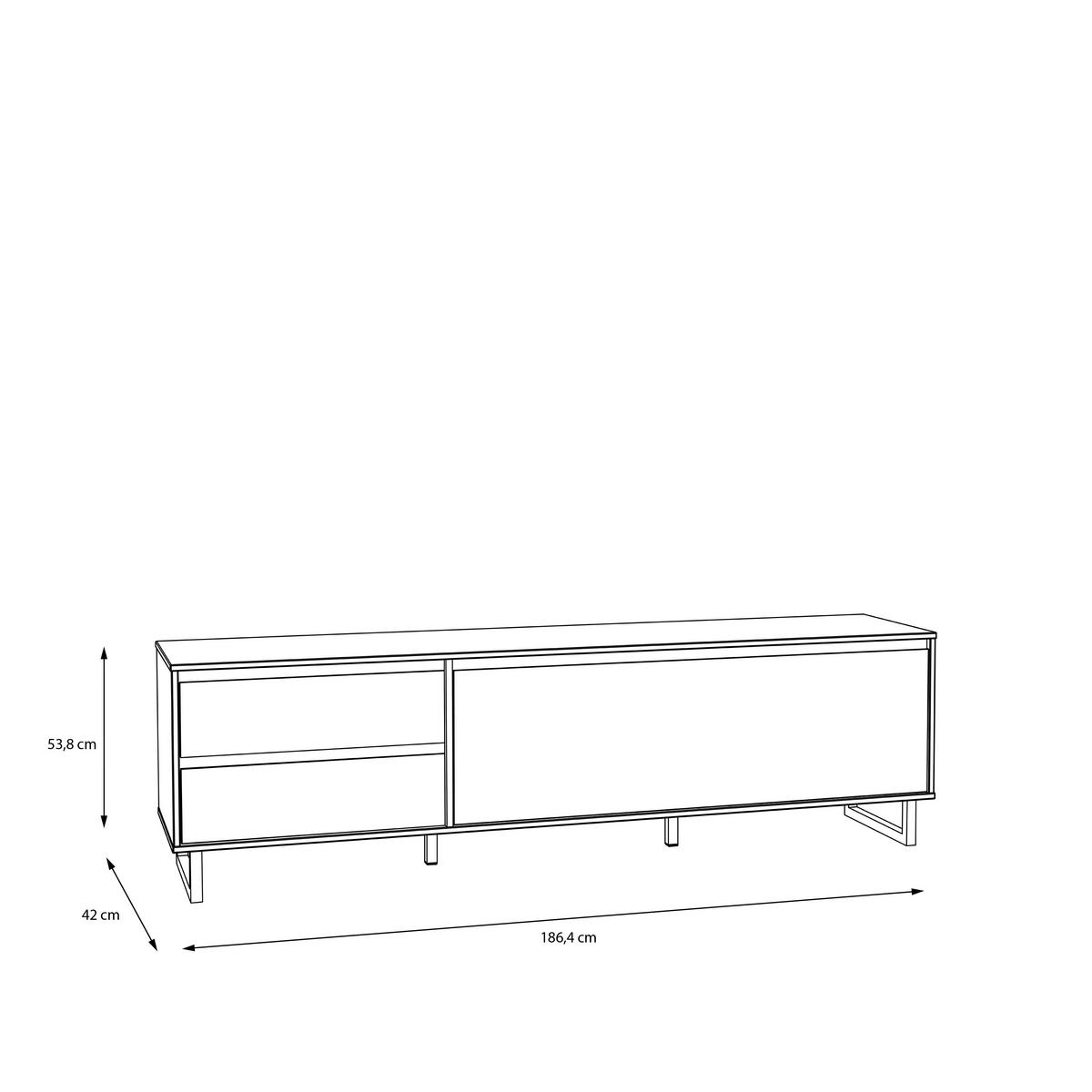 TV-ELEMENT - Eichefarben/Schwarz, KONVENTIONELL, Holzwerkstoff/Metall (186,4/53,8/42cm) - Hom`in