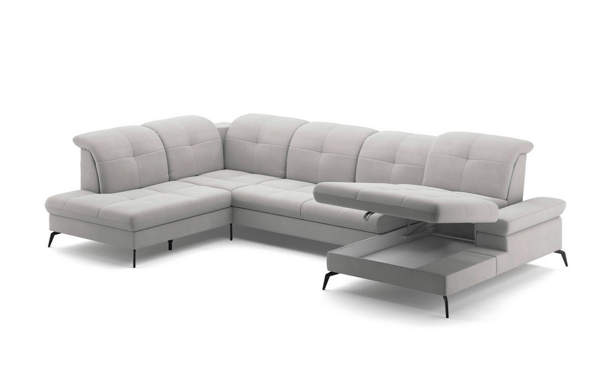 WOHNLANDSCHAFT in Flachgewebe Silberfarben  - Silberfarben/Schwarz, Konventionell, Textil/Metall (231/357/185cm) - Sit & More