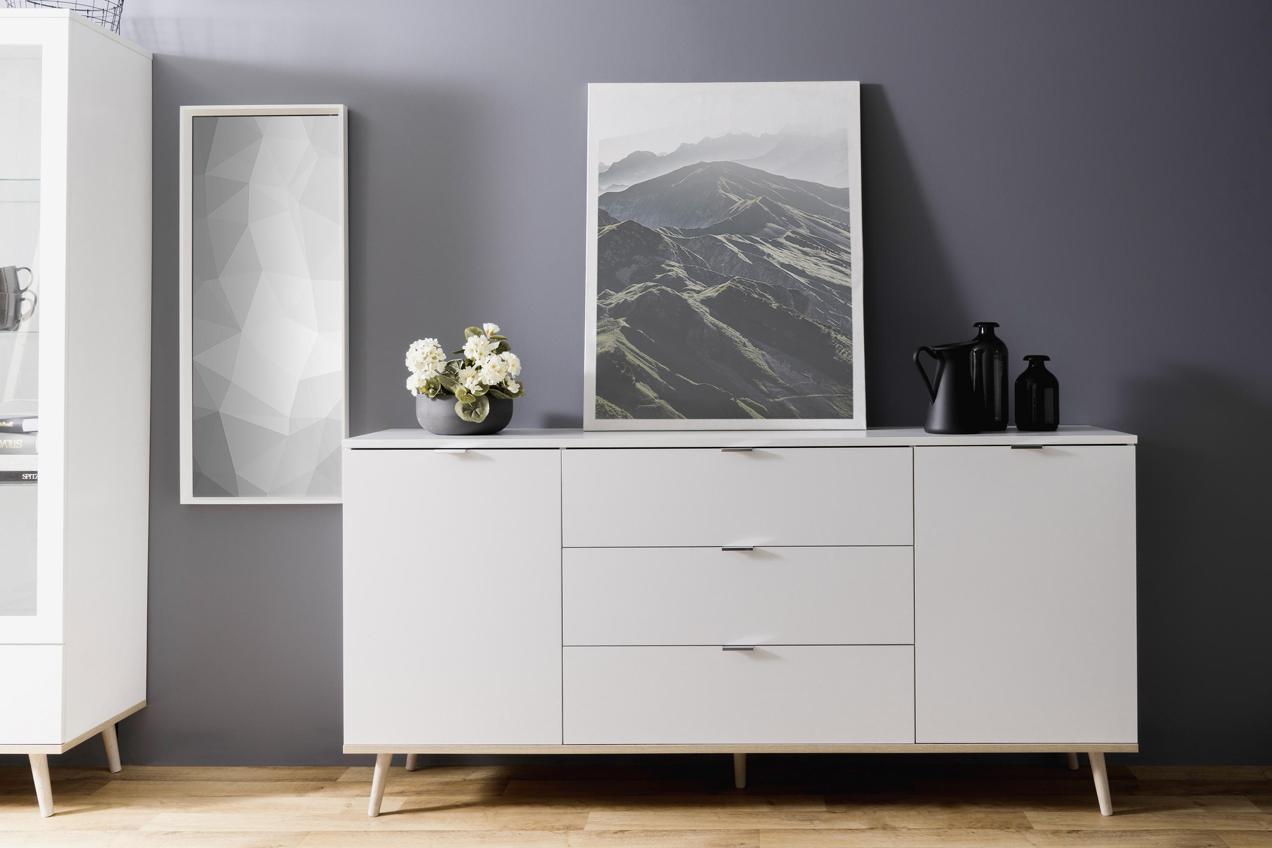 SIDEBOARD Weiß, Sonoma Eiche - Alufarben/Weiß, KONVENTIONELL, Holz/Holzwerkstoff (180/87/40cm) - MID.YOU