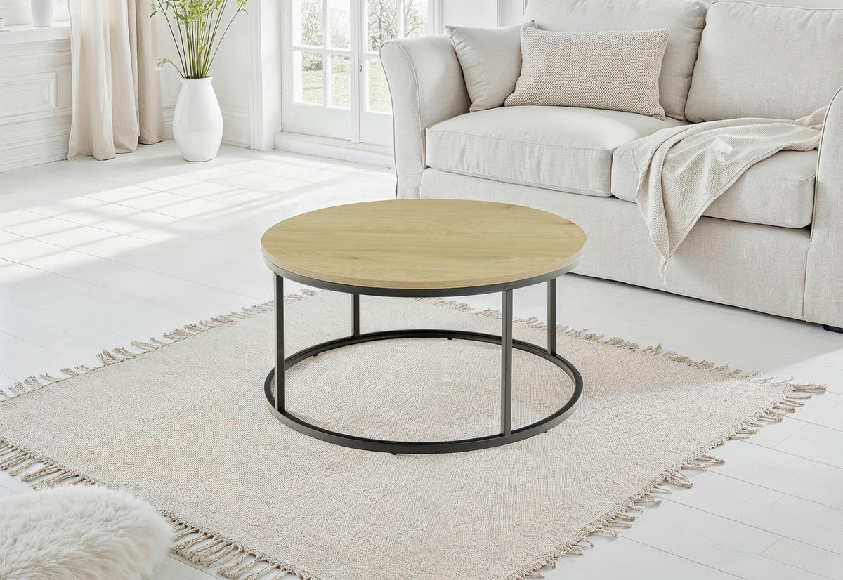 COUCHTISCH Spiro rund Schwarz, Wildeiche  - Wildeiche/Schwarz, Design, Holzwerkstoff/Metall (80/40/80cm) - MID.YOU