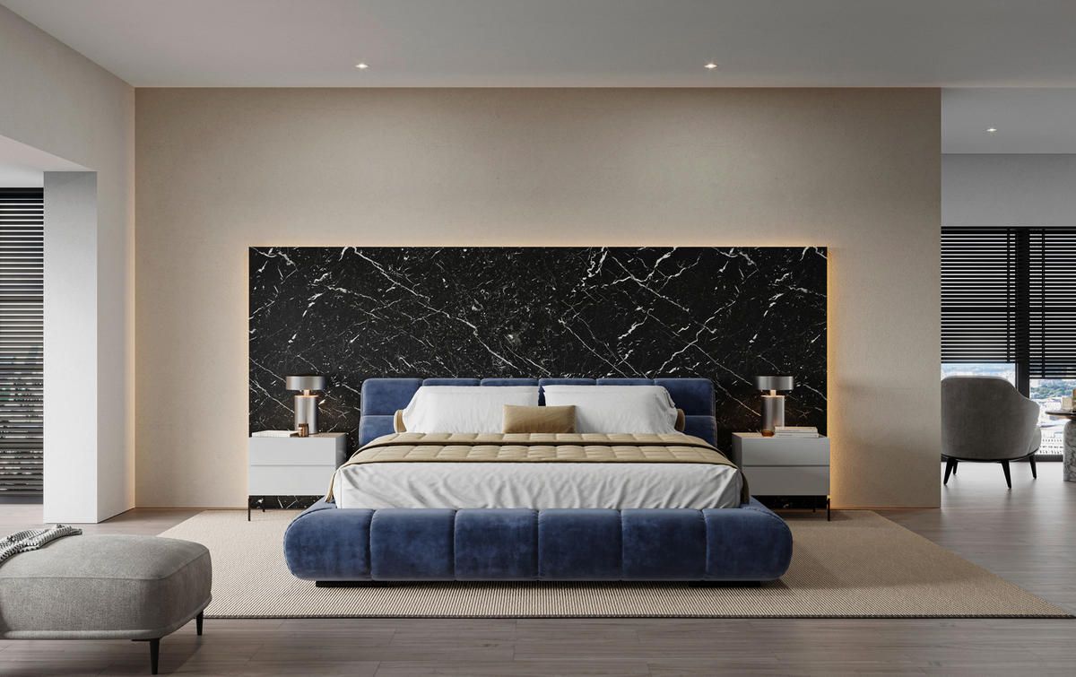 POLSTERBETT 200/200 cm,  in Blau,  - Blau/Schwarz, Design, Textil/Metall (200/200cm) - Belluti