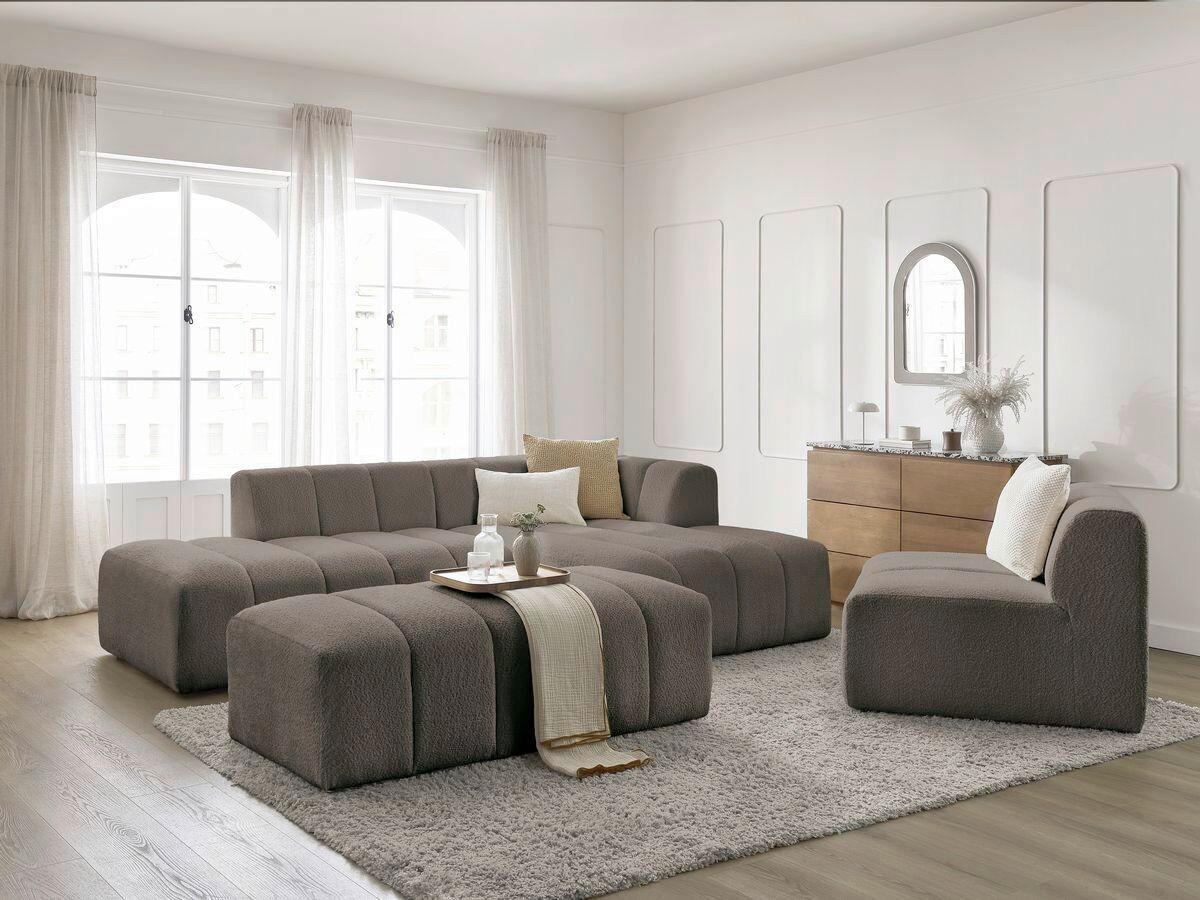 ECKSOFA Ottomane rechts  ANNECY Taupe Bouclé  - Taupe/Schwarz, MODERN, Kunststoff/Textil (262/170cm)