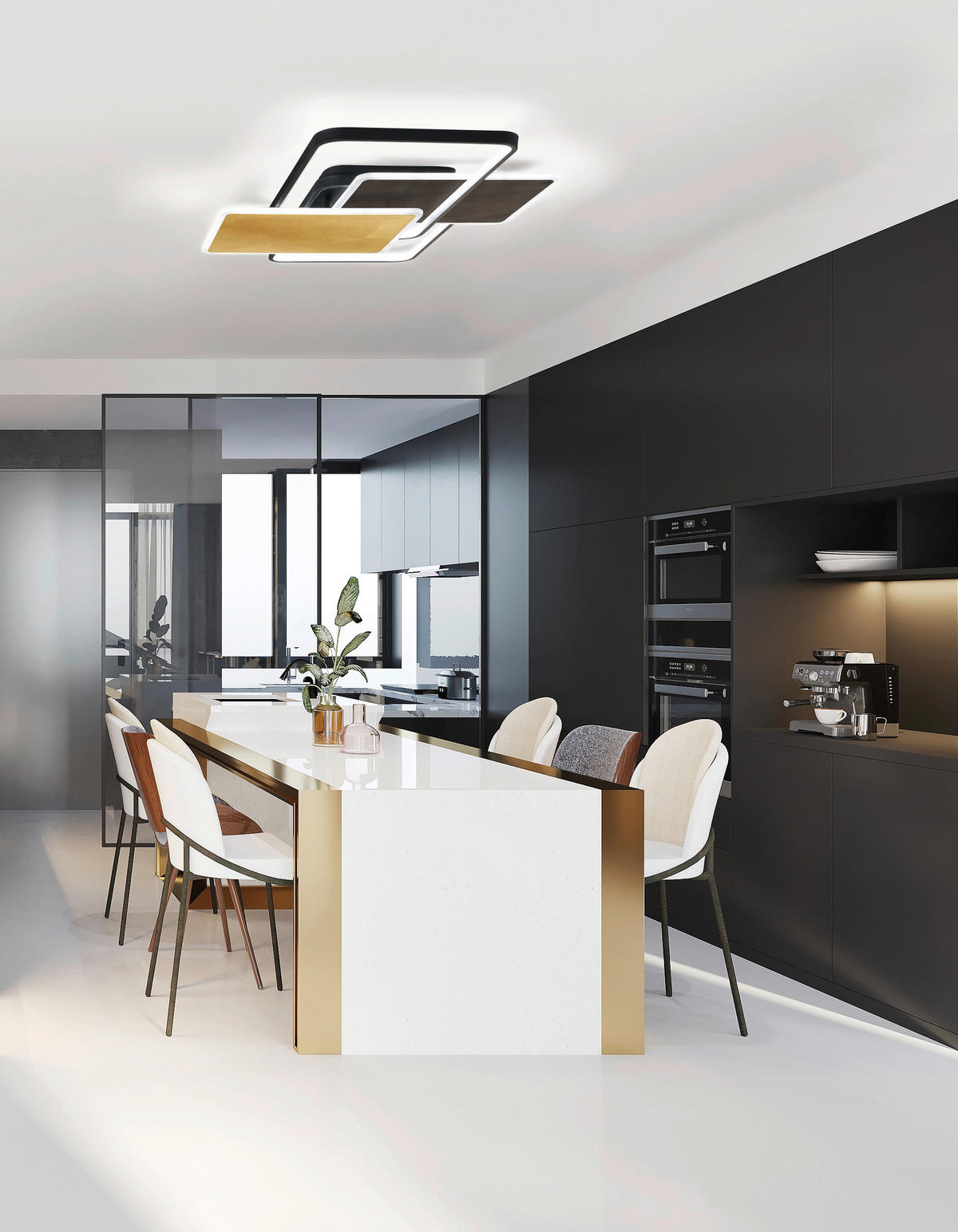 STROPNÉ LED SVIETIDLO, 55/90 cm  - biela/zlatá, Design, kov/plast (55/90cm)
