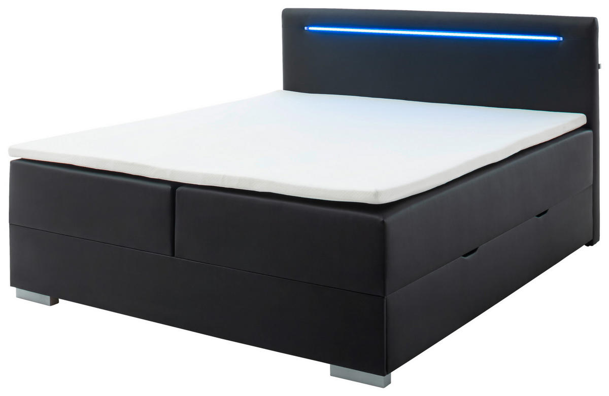 BOXBETT 180/200 cm  in Schwarz  - Edelstahlfarben/Schwarz, MODERN, Kunststoff/Textil (180/200cm) - Livetastic