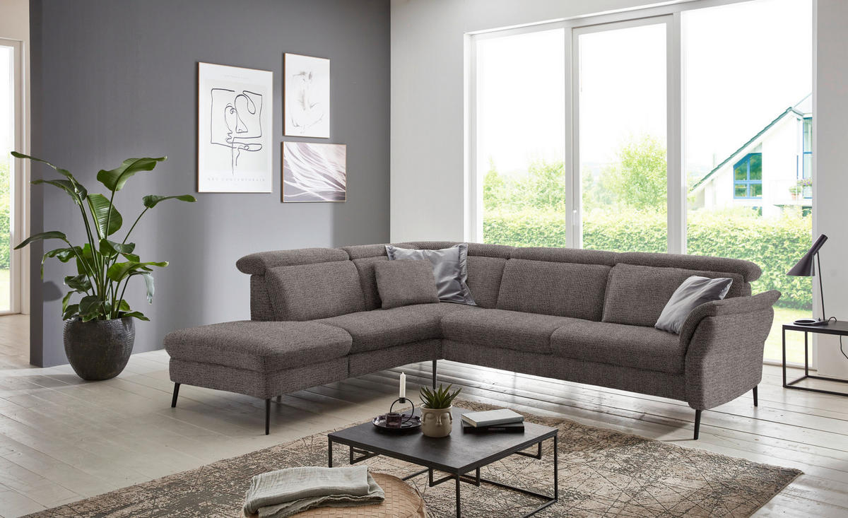 ECKSOFA in Struktur Dunkelgrau  - Dunkelgrau/Schwarz, Modern, Textil/Metall (235/275cm) - Cantus