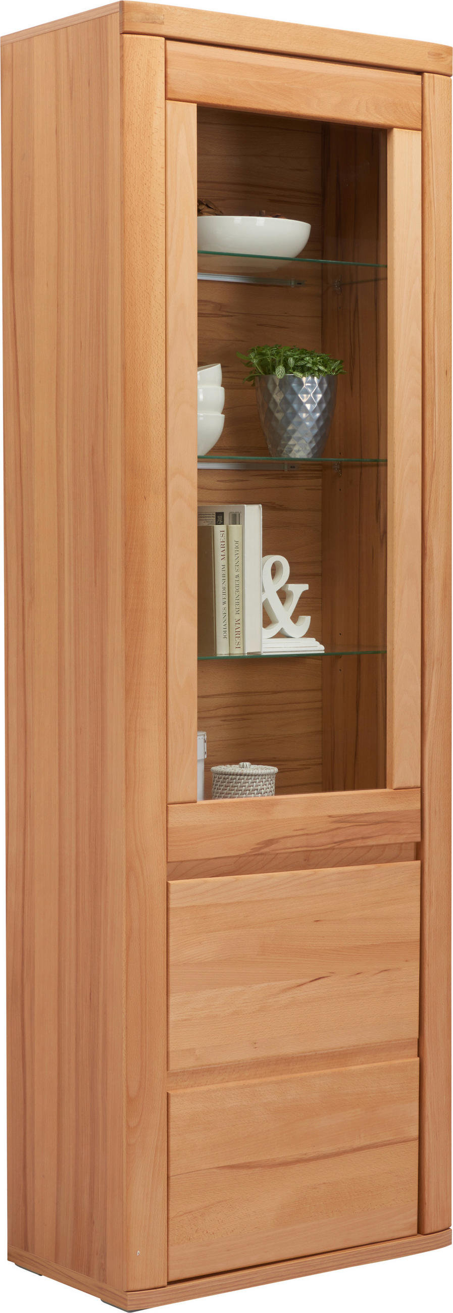 Vitrine in furniert, massiv Kernbuche Buchefarben