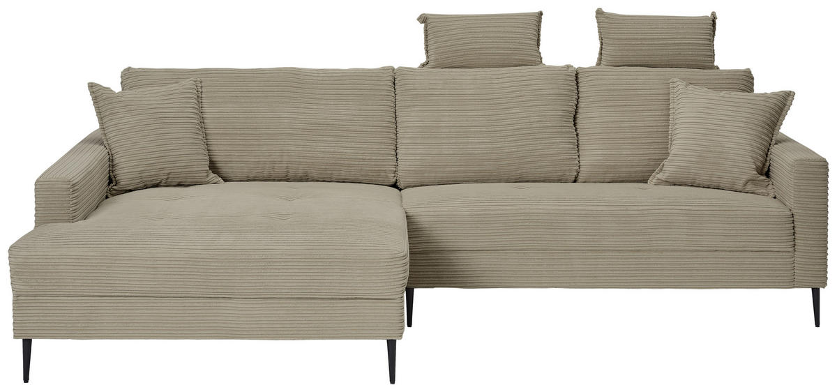 ECKSOFA in Cord Greige  173/276 cm  - Greige/Schwarz, KONVENTIONELL, Textil/Metall (173/276cm) - Carryhome