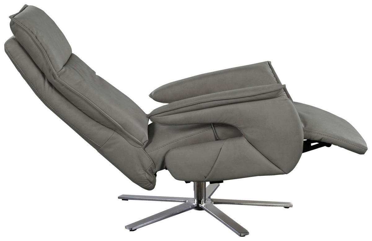 FERNSEHSESSEL in Grau  - Edelstahlfarben/Grau, Modern, Leder/Metall (77/116/80cm) - Livetastic