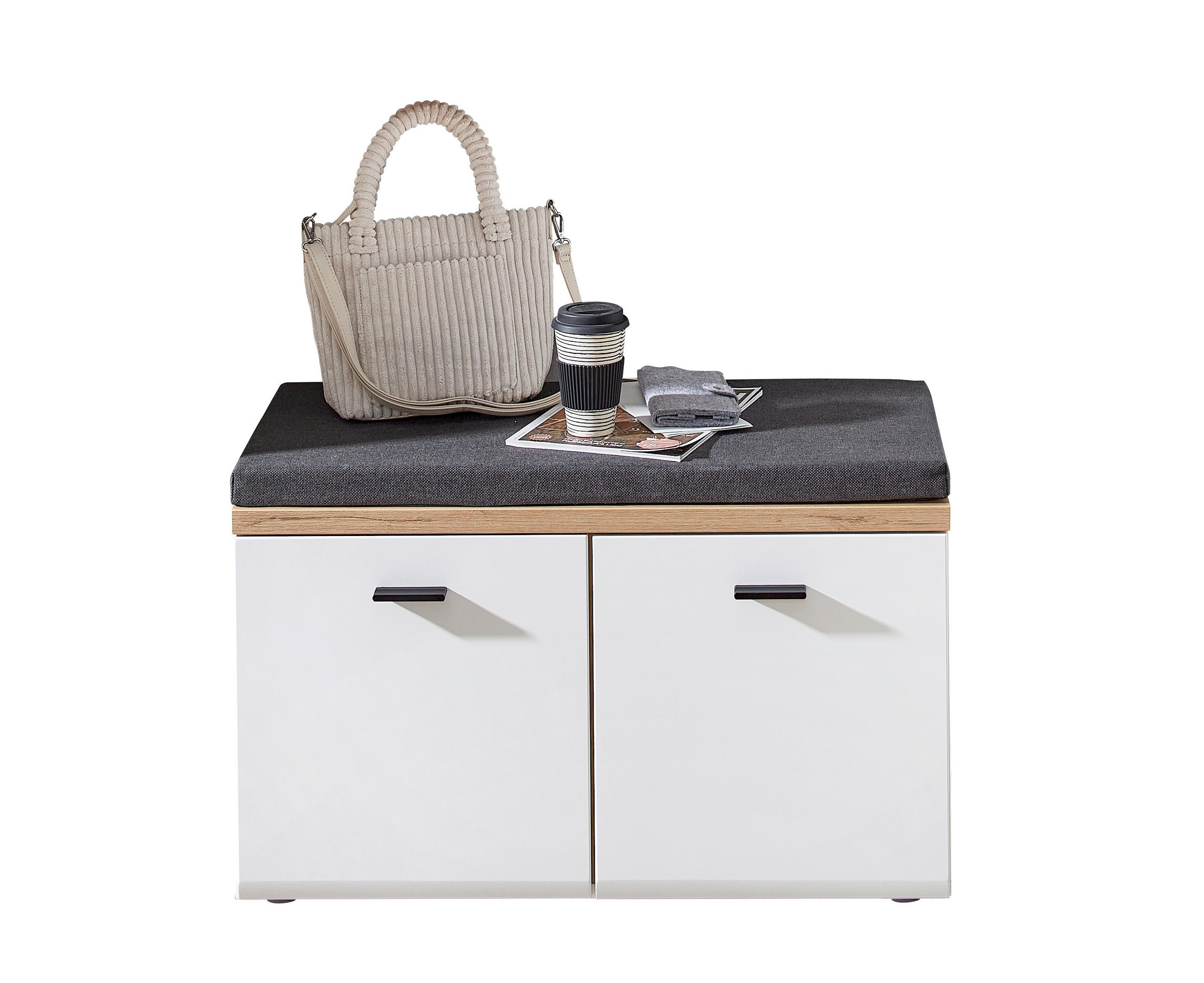 Livetastic Garderobenbank Fresno Weiß, Eiche Artisan 80x51x40 cm